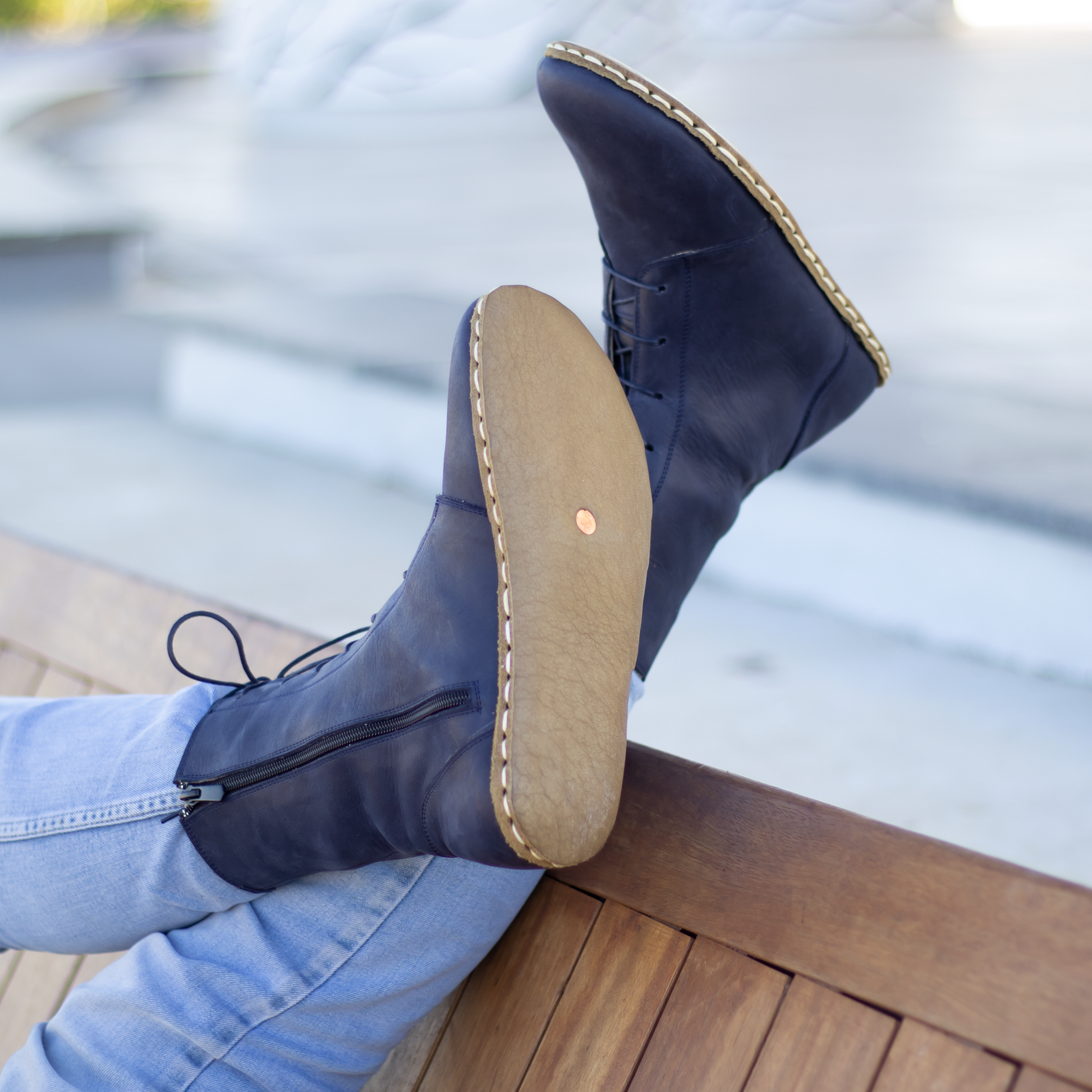 Barefoot Grounding Effect Navy Blue Leather Boots For Men-Men's Boots-Nefes Shoes-5-Nefes Shoes