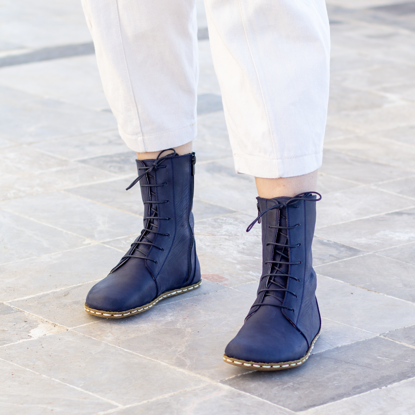 Barefoot Grounding Effect Navy Blue Leather Boots For Women-Women Barefoot Shoes Modern-Nefes Shoes-5-Nefes Shoes