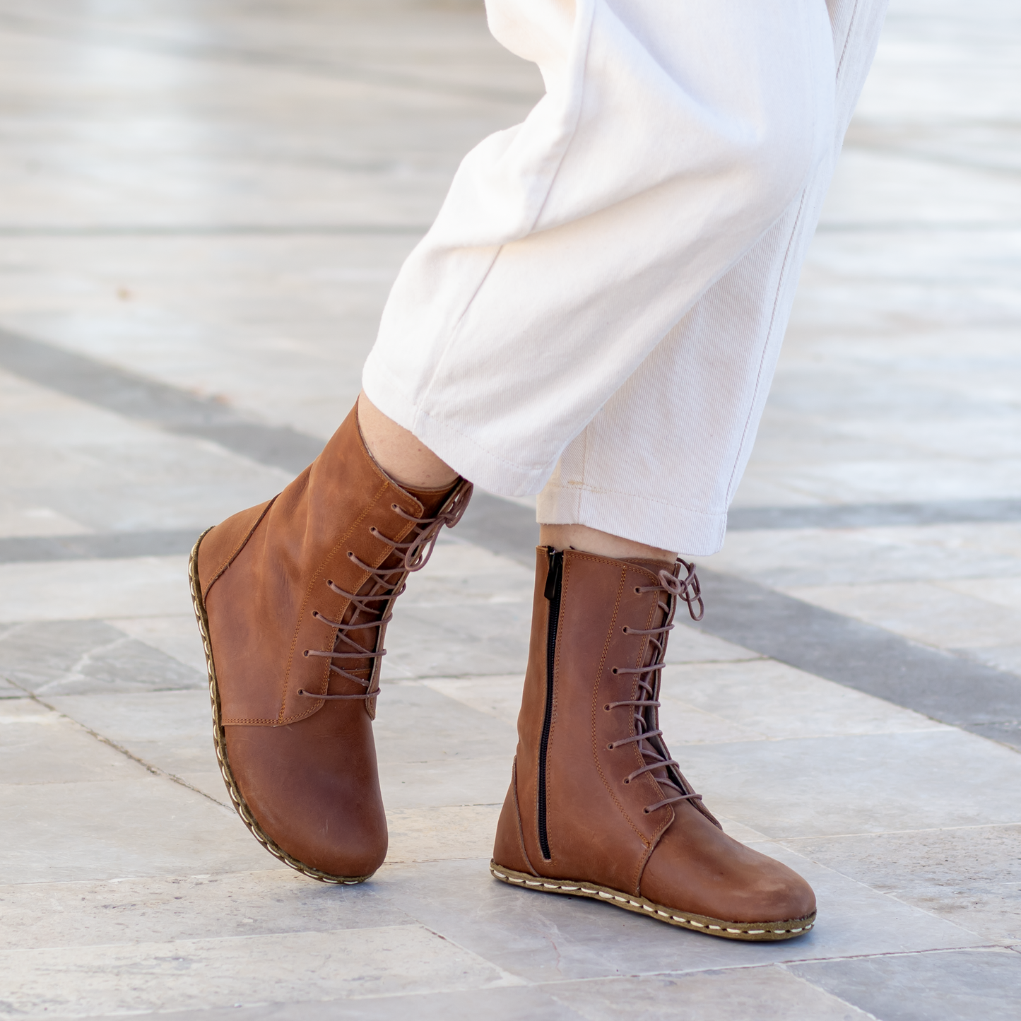 Barefoot Grounding Effect New Brown Leather Boots For Women-Women Barefoot Shoes Modern-Nefes Shoes-5-Nefes Shoes