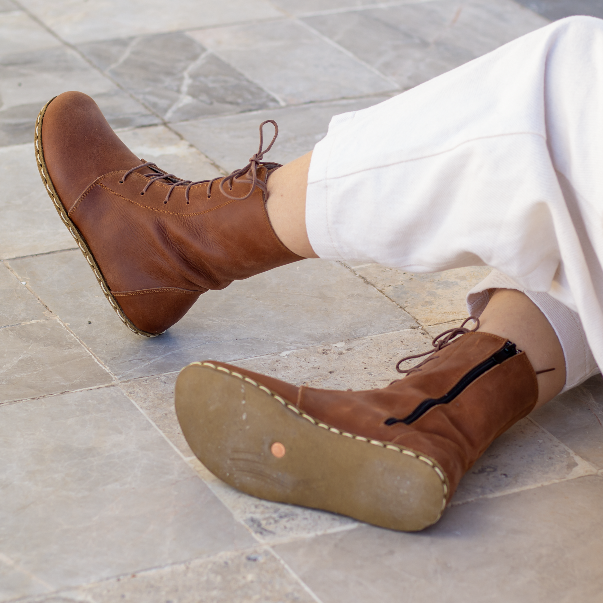 Lace Up Brown Boots Sale Womens Barefoot Leather Lace-up New Brown