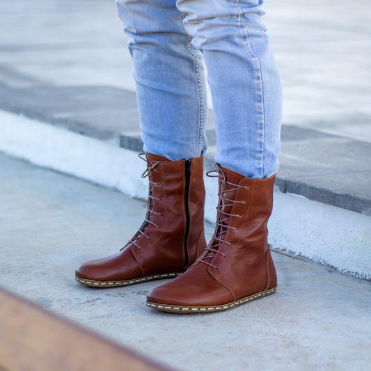 Barefoot Grounding Effect Tornado Brown Leather Boots For Men-Men's Boots-Nefes Shoes-5-Nefes Shoes