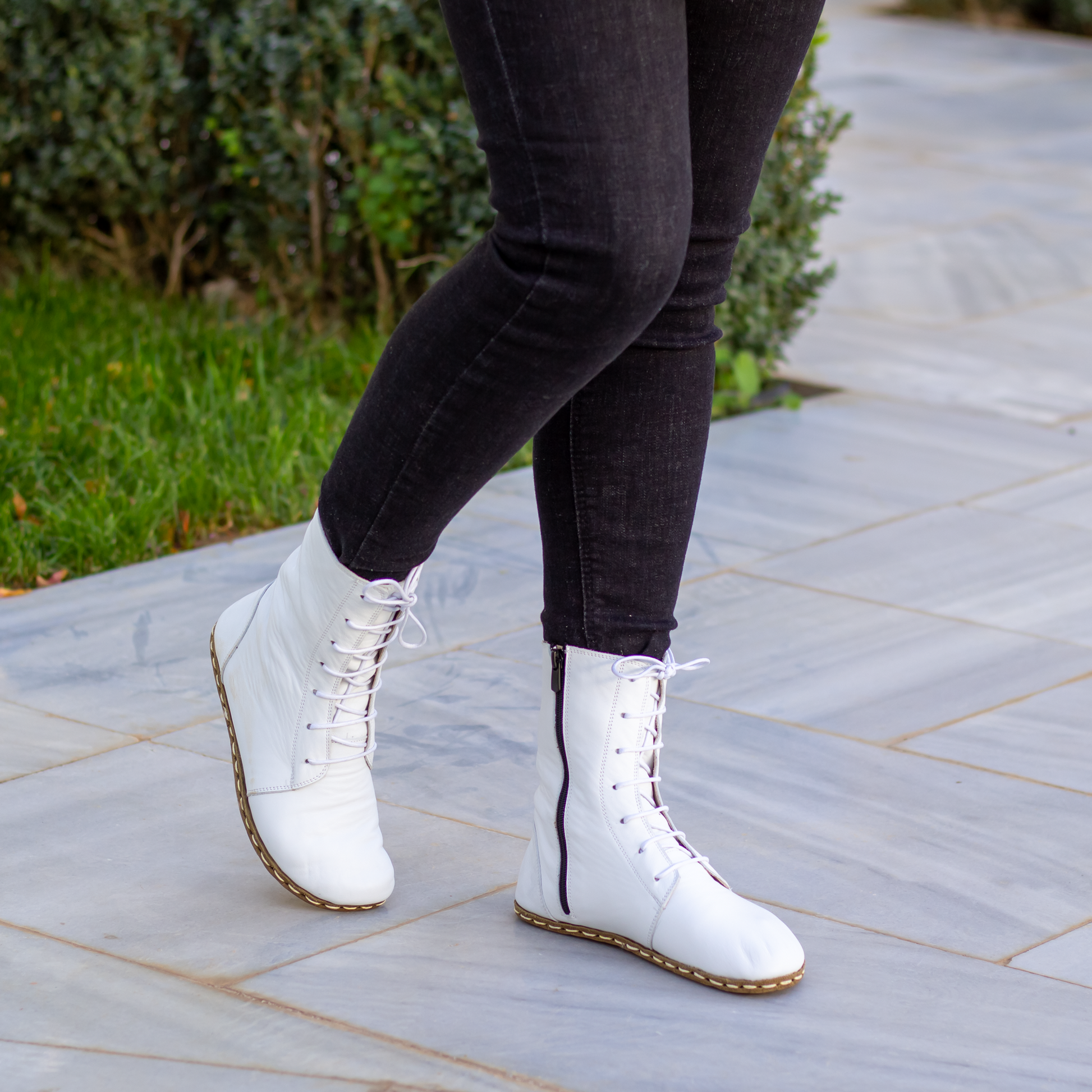 Barefoot Grounding Effect White Leather Boots For Women-Women Barefoot Shoes Modern-Nefes Shoes-5-Nefes Shoes