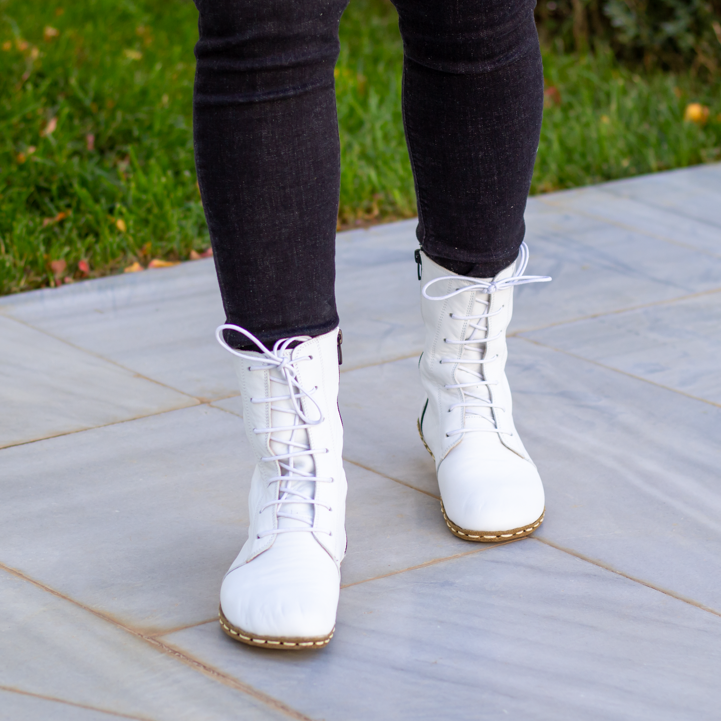 Barefoot Grounding Effect White Leather Boots For Women-Women Barefoot Shoes Modern-Nefes Shoes-5-Nefes Shoes