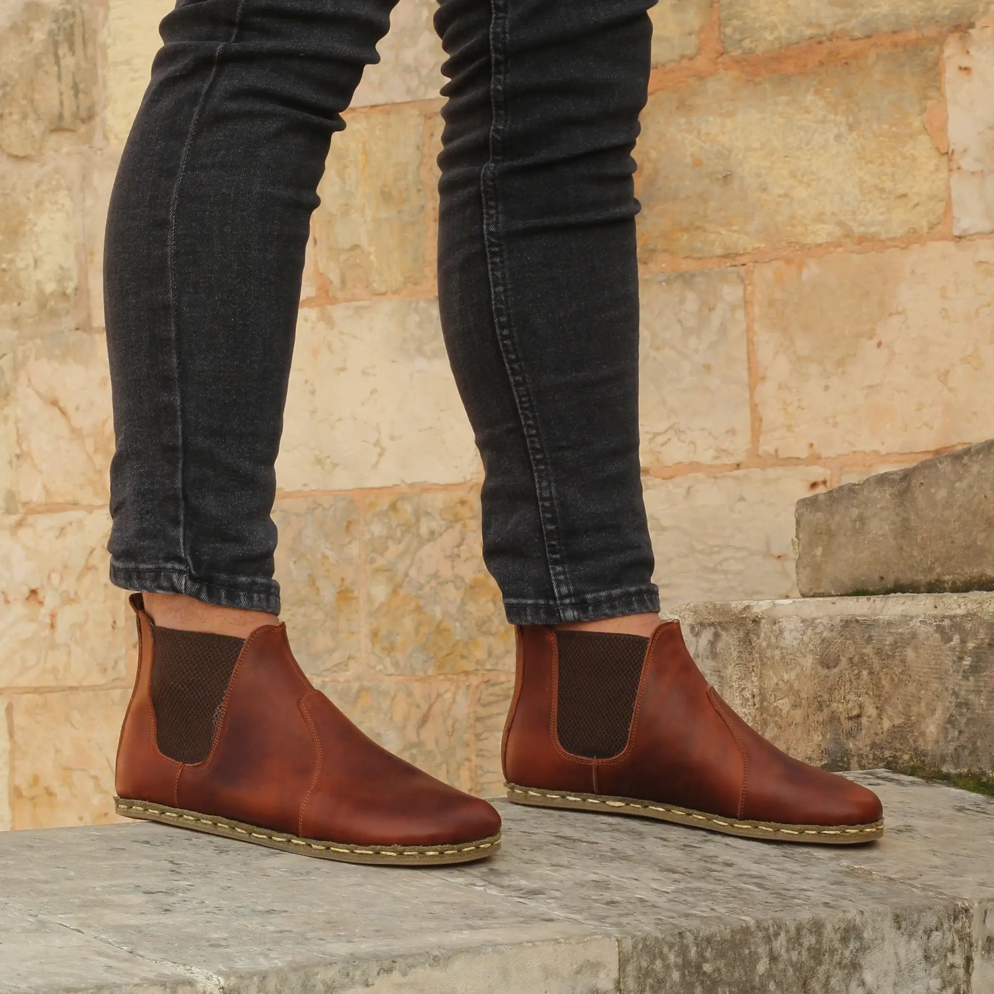 barefoot handmade chelsea leather boots mens crazy new brown