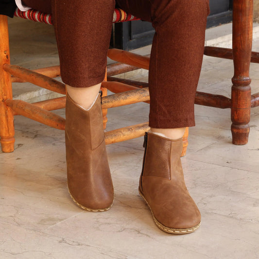 barefoot hiking leather boots womens matte brown
