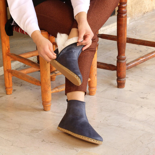 barefoot hiking leather boots womens navy blue