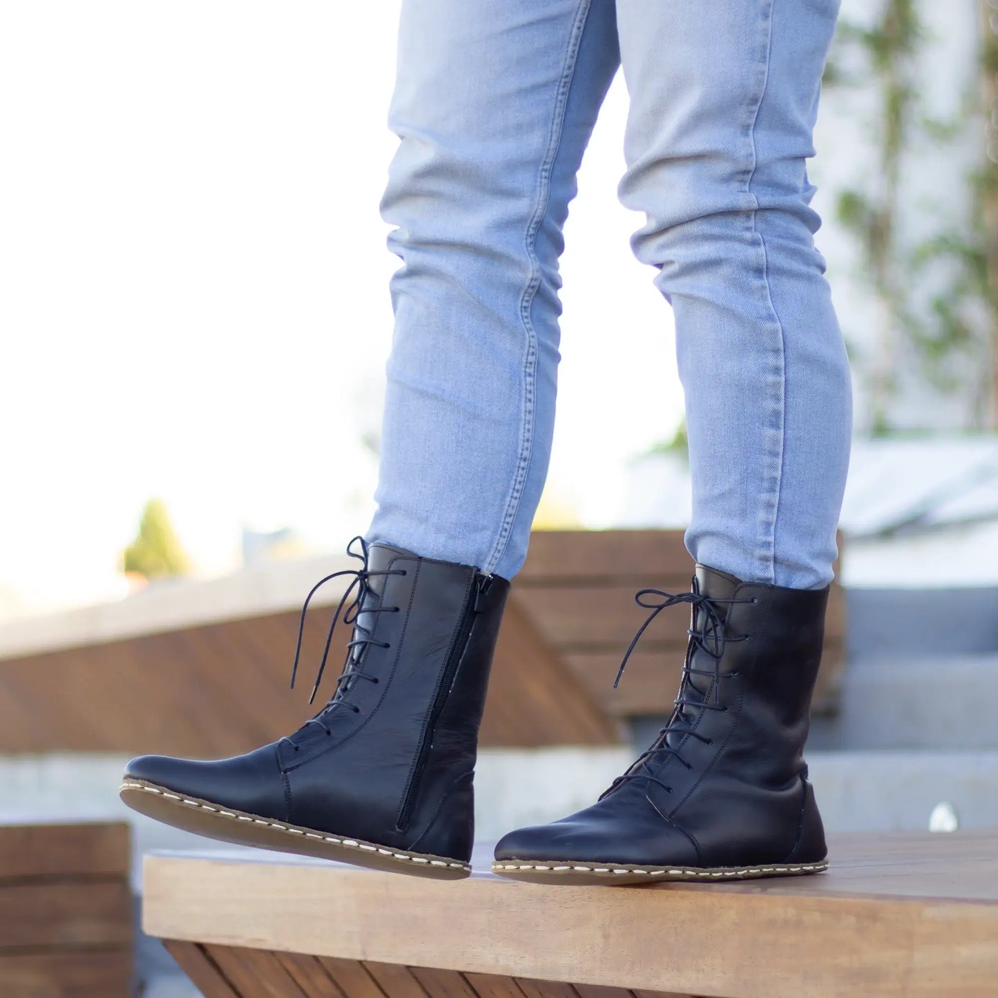 barefoot lace up leather boots for men black