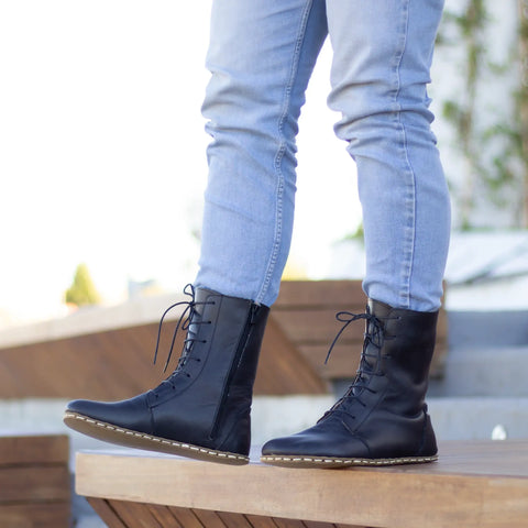 barefoot lace up leather boots for men black