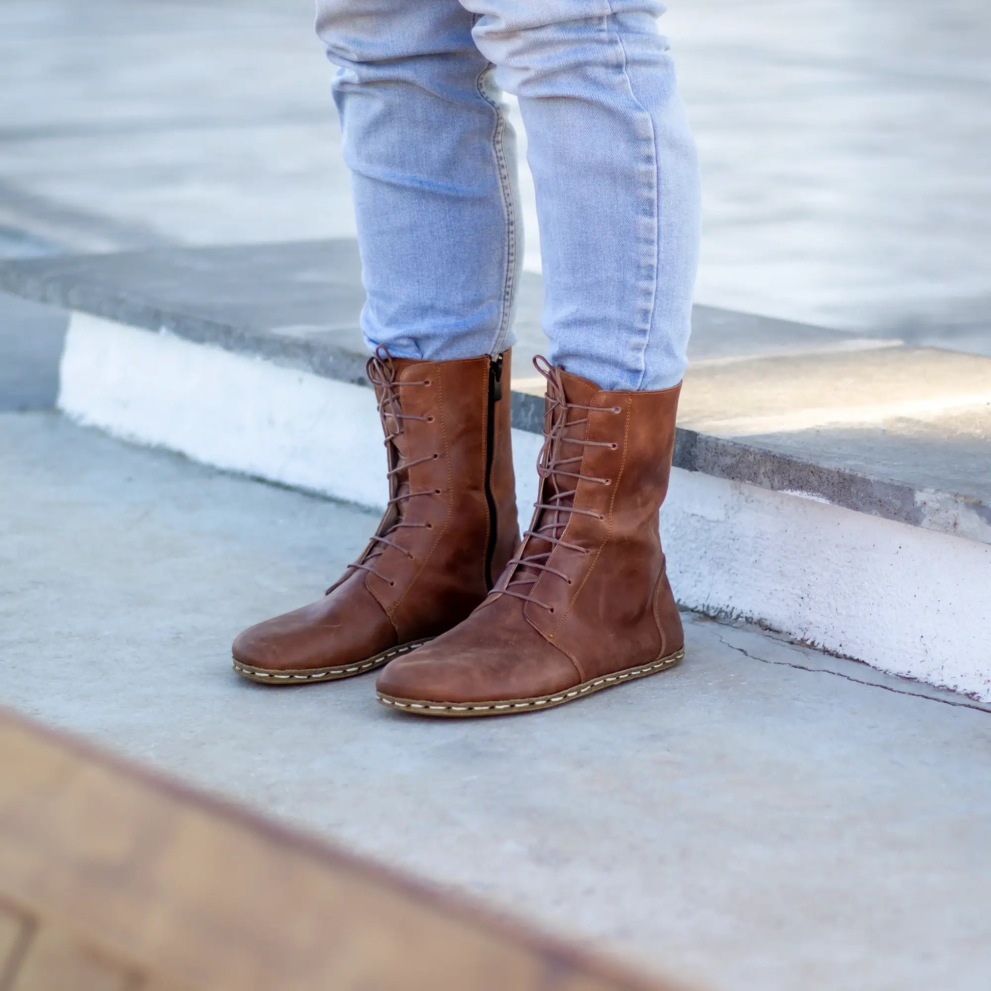 barefoot leather lace up crazy new brown boots for men