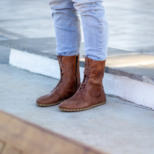 barefoot leather lace up crazy new brown boots for men