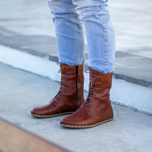 barefoot leather lace up tornado brown boots for men