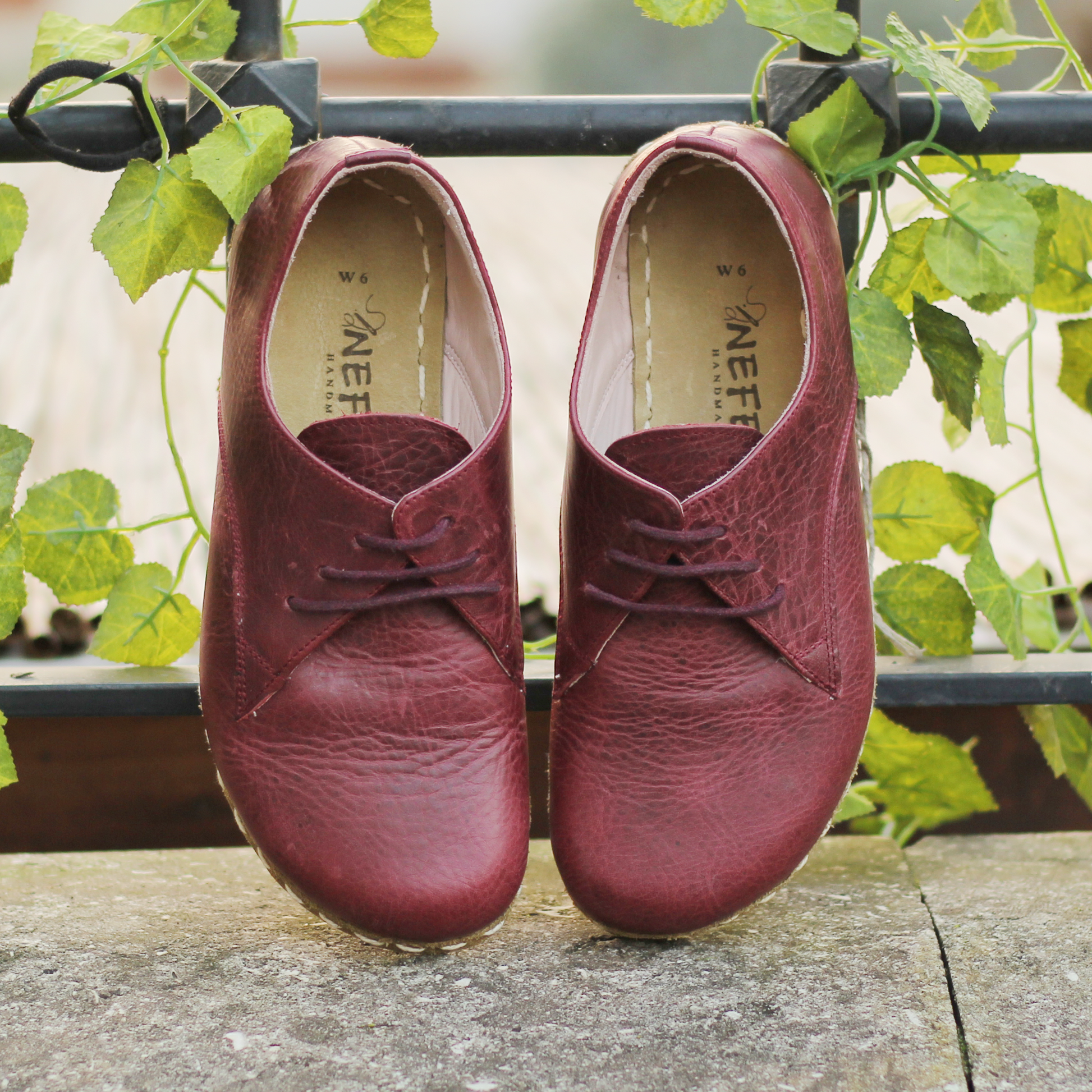 Barefoot Leather Mens Shoes Burgundy Lace-up-Men Barefoot Shoes Laced-nefesshoes-3-Nefes Shoes