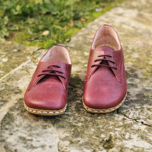 Barefoot Leather Mens Shoes Burgundy Lace-up-Men Barefoot Shoes Laced-nefesshoes-3-Nefes Shoes