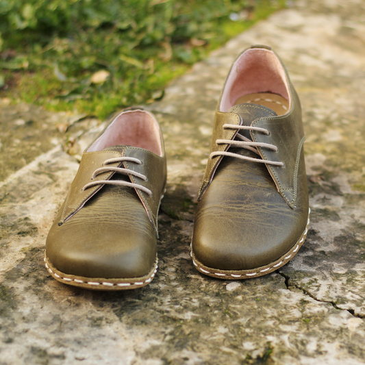 Barefoot Leather Mens Shoes Military Green Lace-up-Men Barefoot Shoes Laced-nefesshoes-3-Nefes Shoes