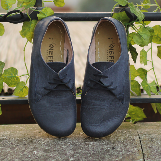 Barefoot Leather Mens Shoes Navy Blue Lace-up-Men Barefoot Shoes Laced-nefesshoes-3-Nefes Shoes