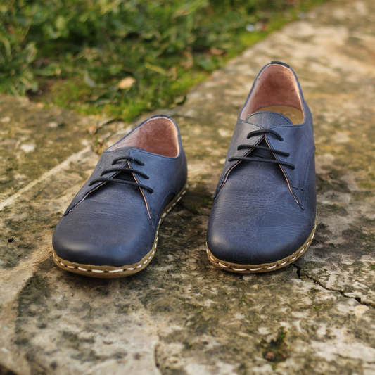 Barefoot Leather Mens Shoes Navy Blue Lace-up-Men Barefoot Shoes Laced-nefesshoes-3-Nefes Shoes