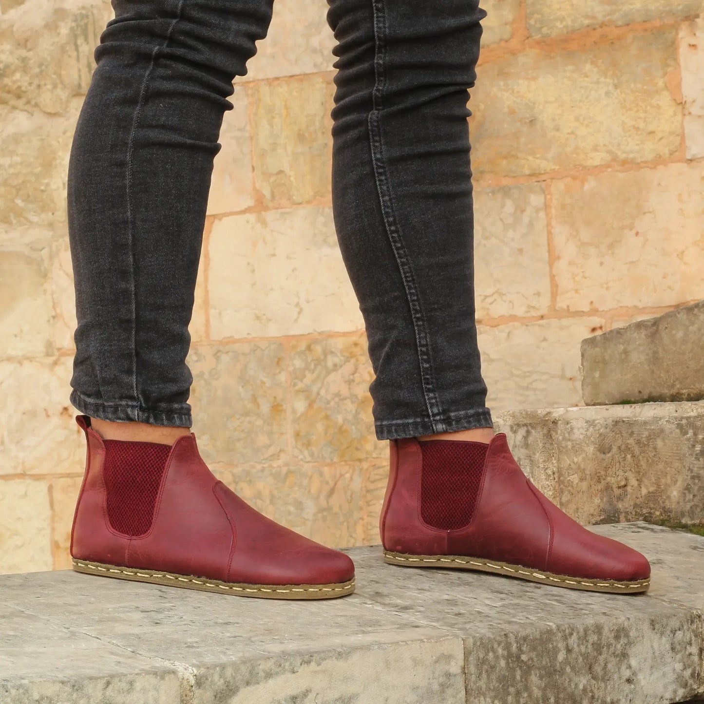 barefoot mens burgundy handmade chelsea leather boots