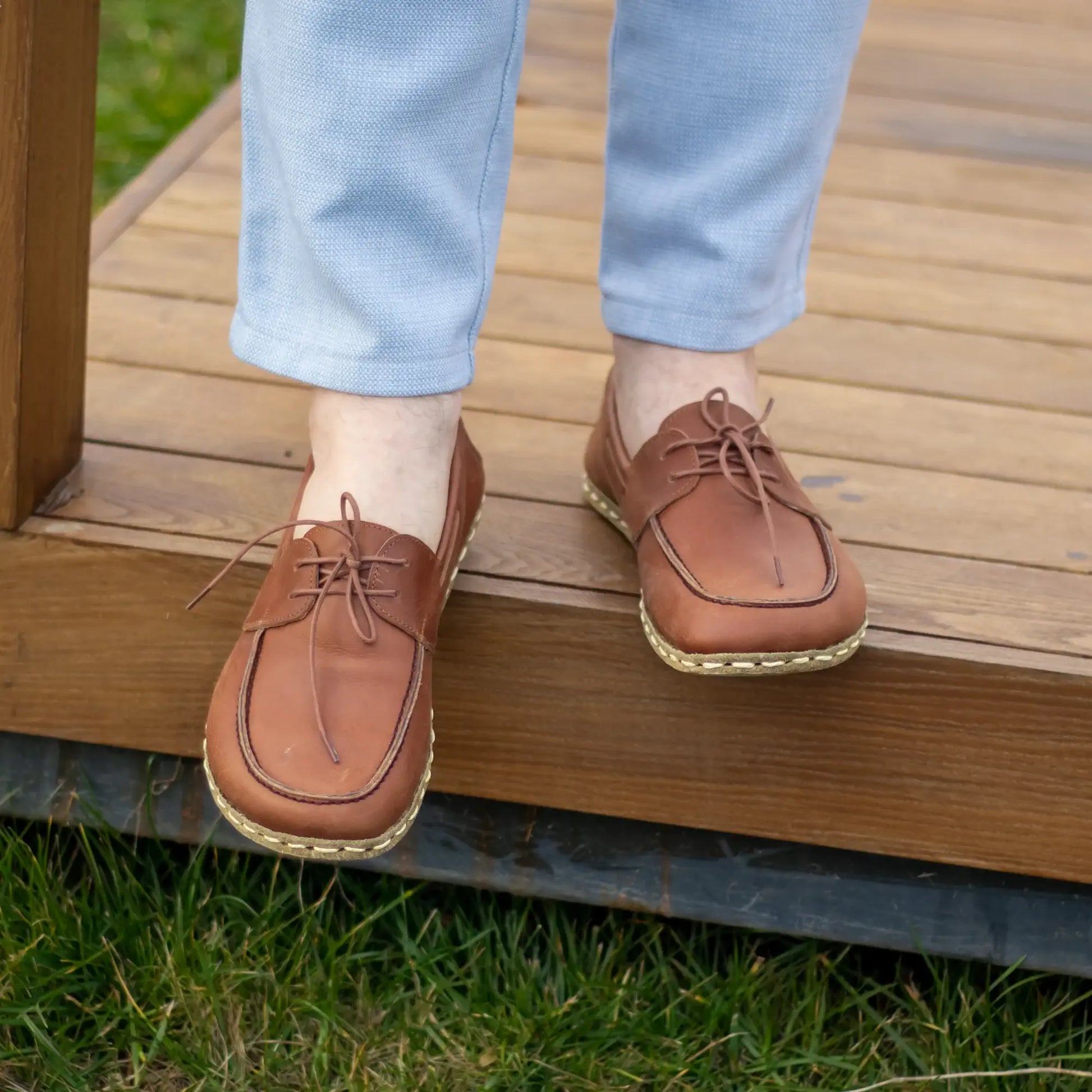 barefoot men’s crazy new brown leather natural earthing shoes