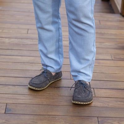 barefoot men’s gray nubuck leather natural earthing shoes