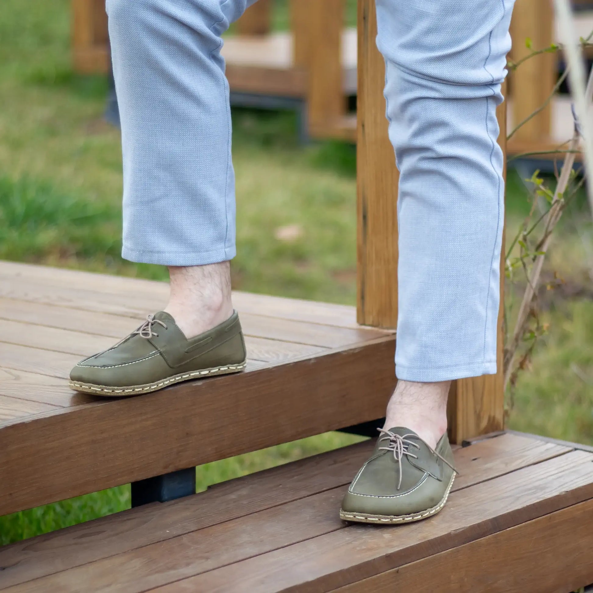 barefoot men’s military green leather natural earthing shoes