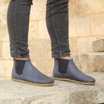 barefoot mens navy blue handmade chelsea leather boots