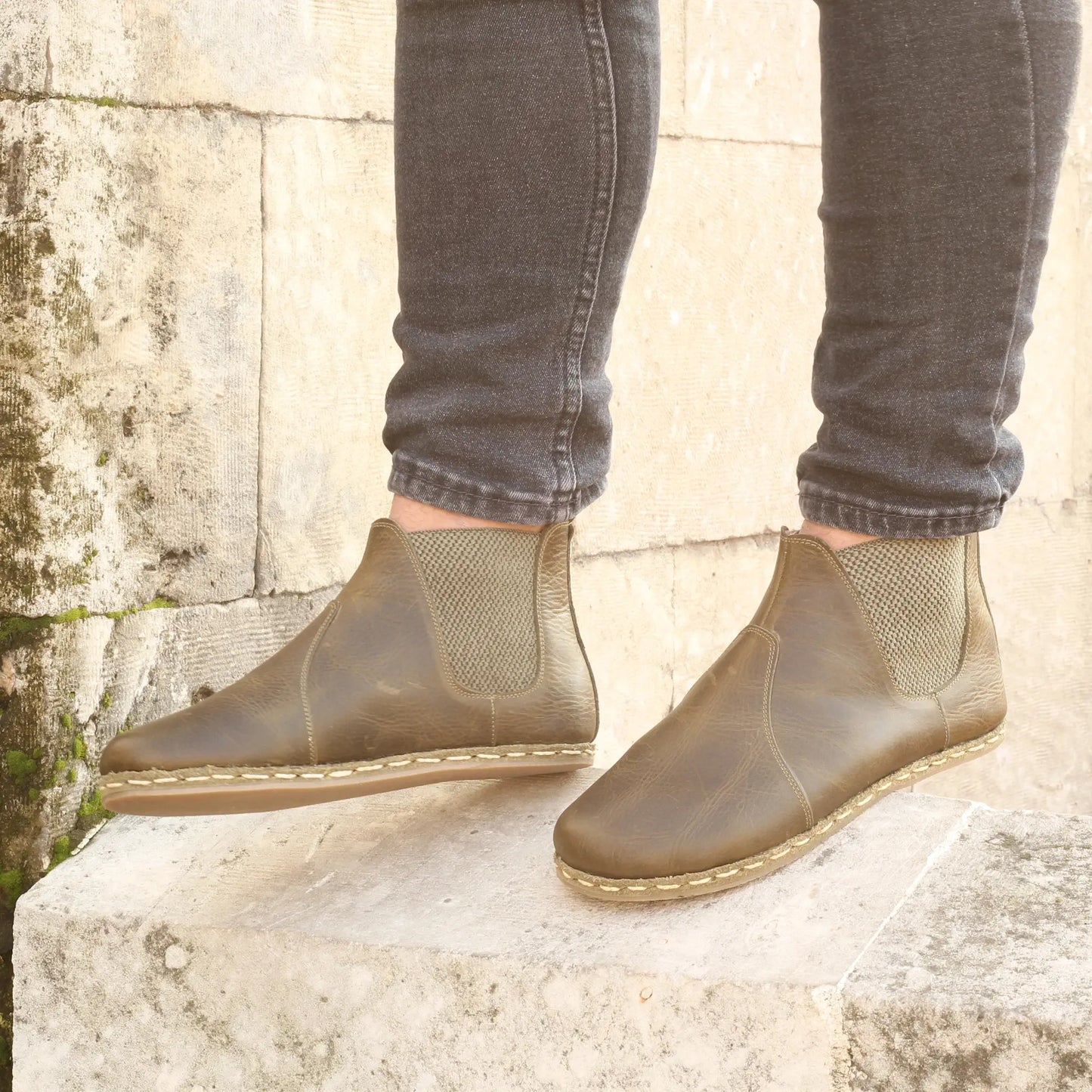 barefoot military green chelsea boots handmade for men