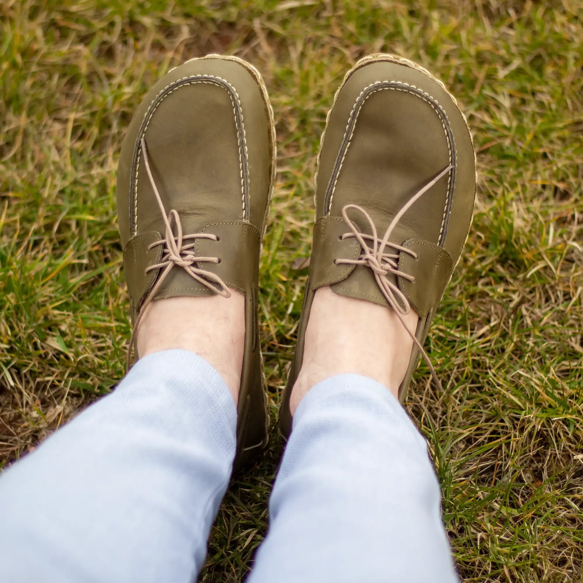 barefoot military green leather earthing shoes for men