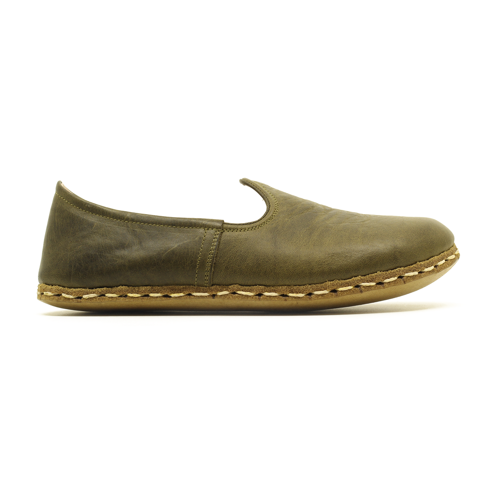 Barefoot Military Green Leather Shoes: Handmade For Men's-Men Barefoot Shoes Classic-nefesshoes-3-Nefes Shoes