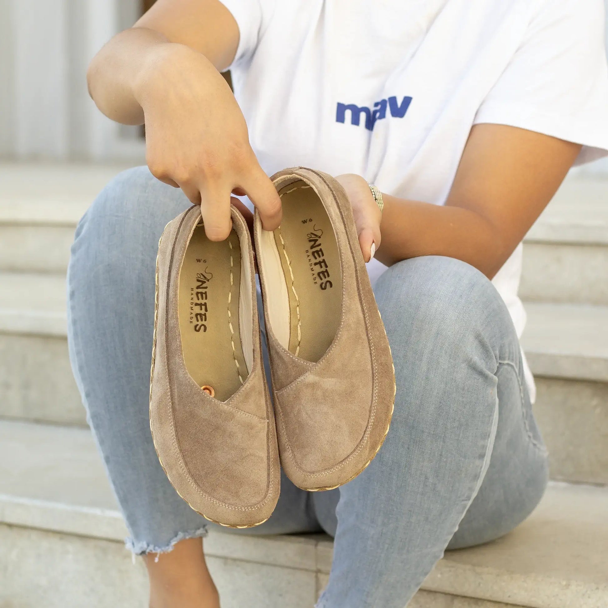 barefoot minimalist loafers milky brown suede women