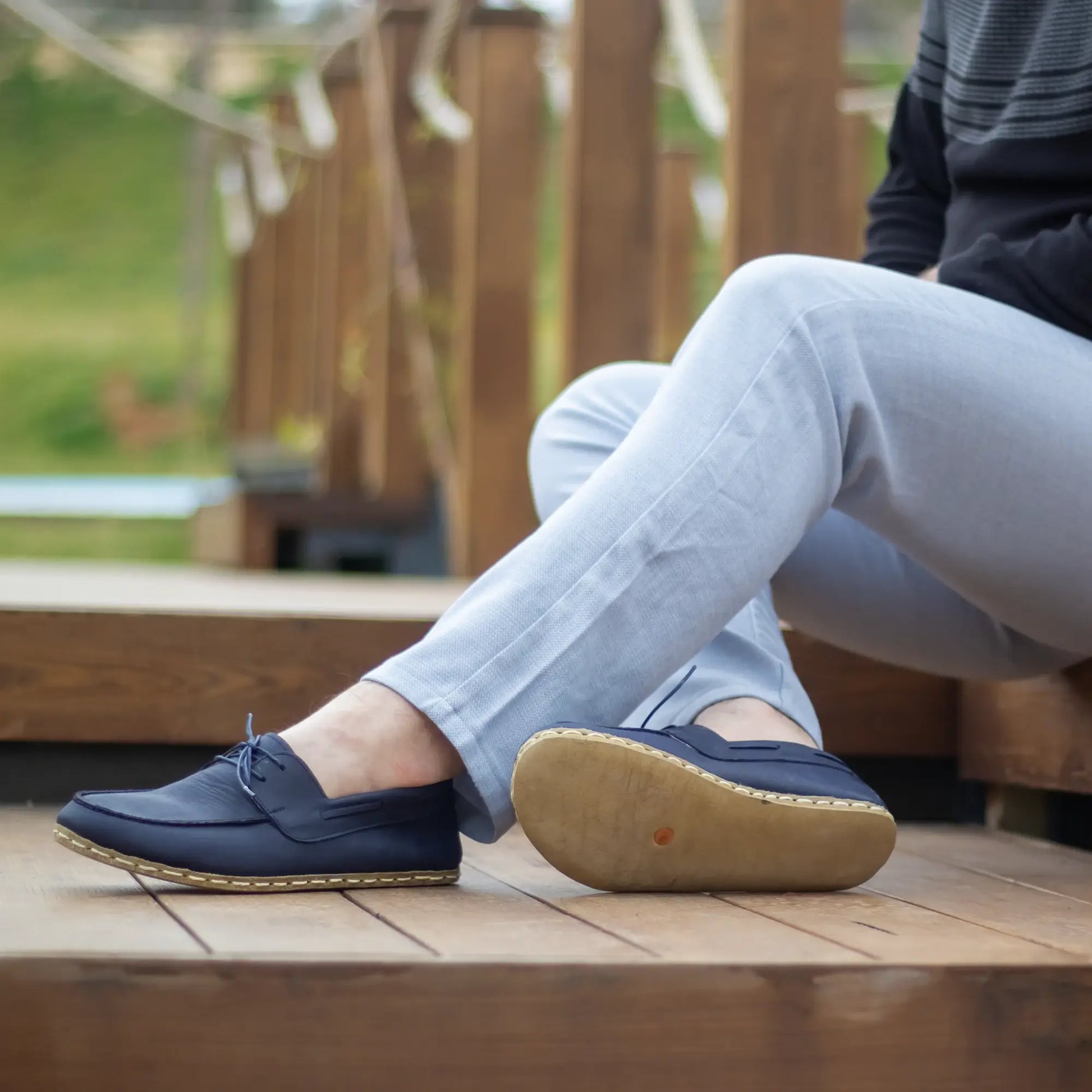 barefoot navy blue leather earthing shoes for men
