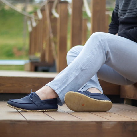 barefoot navy blue leather earthing shoes for men