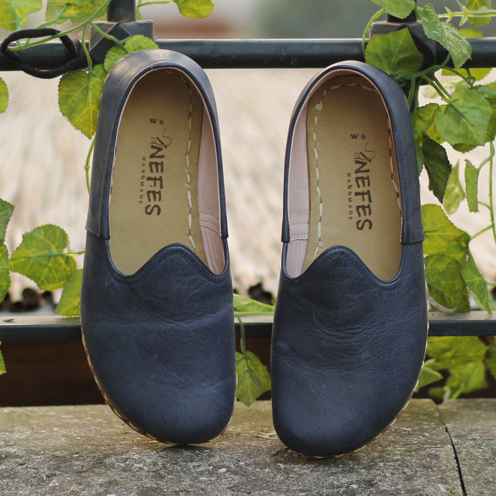 Barefoot Navy Blue Leather Shoes: Handmade For Men's-Men Barefoot Shoes Classic-nefesshoes-3-Nefes Shoes