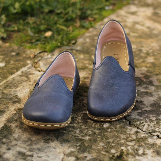 Barefoot Navy Blue Leather Shoes: Handmade For Men's-Men Barefoot Shoes Classic-nefesshoes-3-Nefes Shoes