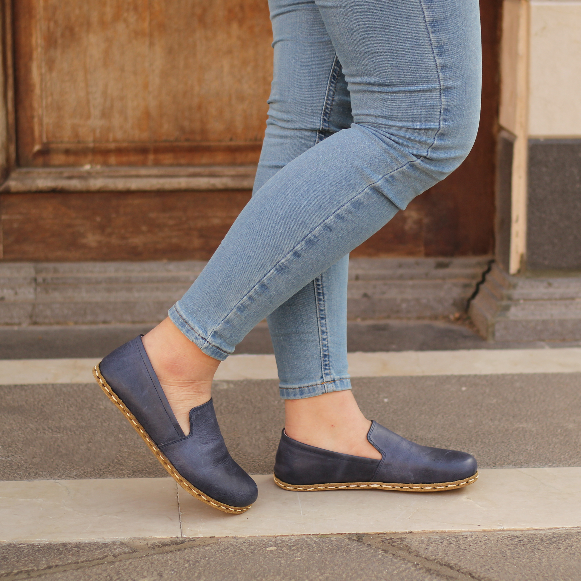 Barefoot Navy Blue Leather Women's Shoes "Modern Style"-Women Barefoot Shoes Modern-nefesshoes-3-Nefes Shoes