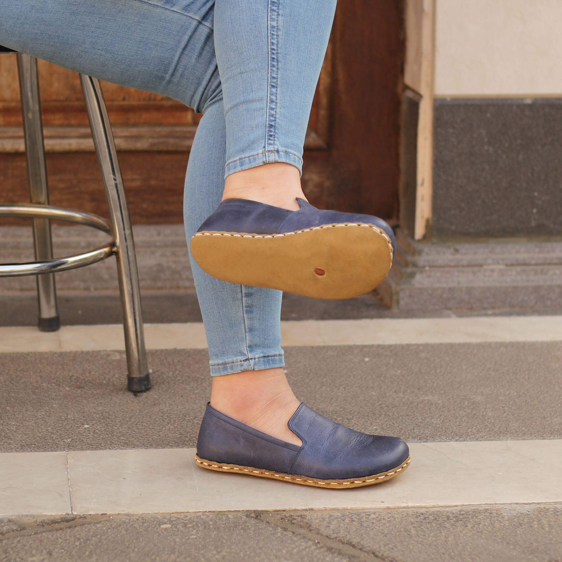 Barefoot Navy Blue Leather Women's Shoes "Modern Style"-Women Barefoot Shoes Modern-nefesshoes-3-Nefes Shoes