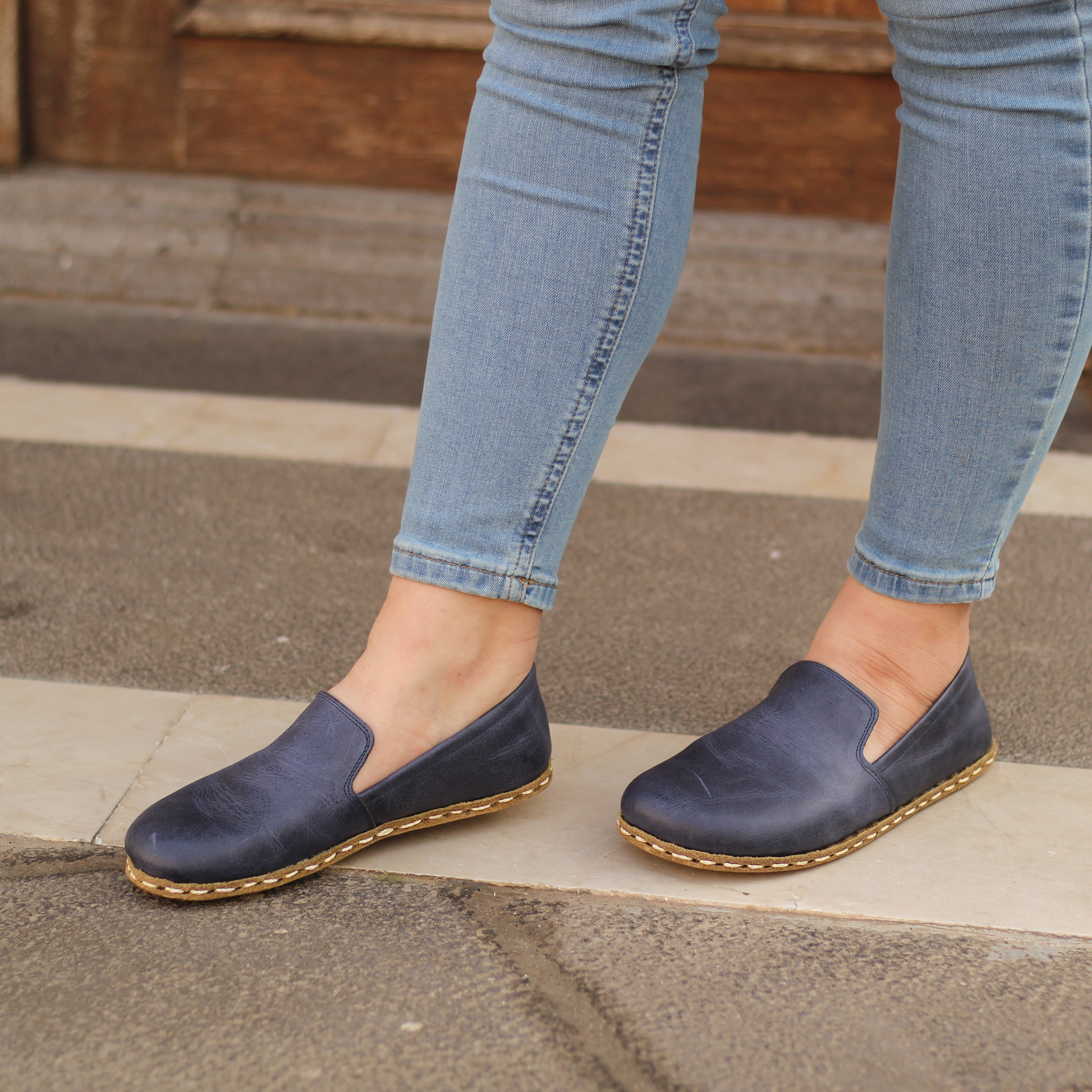 Barefoot Navy Blue Leather Women's Shoes "Modern Style"-Women Barefoot Shoes Modern-nefesshoes-3-Nefes Shoes