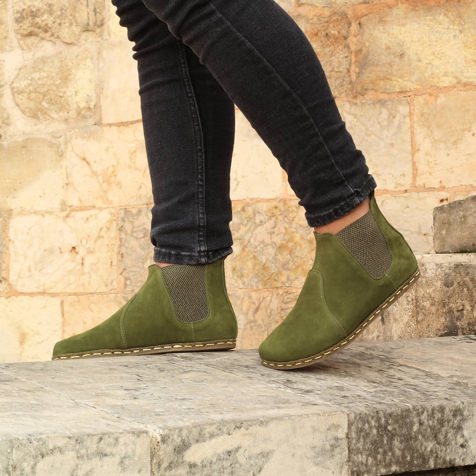 barefoot nubuck green chelsea boots handmade for men