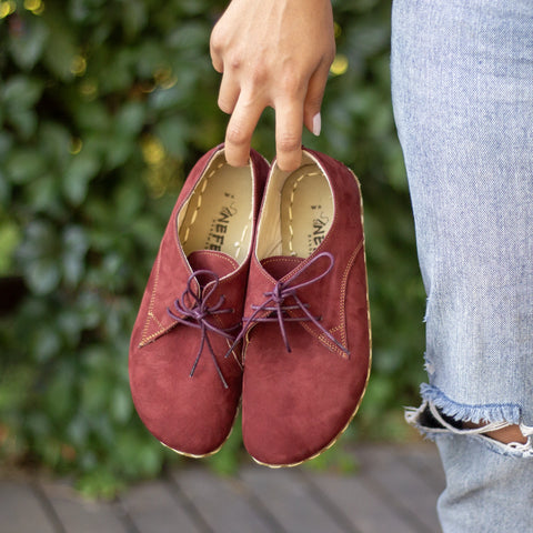 barefoot oxford shoes women laced burgundy