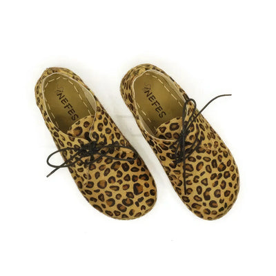 barefoot oxford shoes women laced yellow leopard print