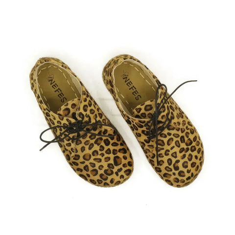 barefoot oxford shoes women laced yellow leopard print