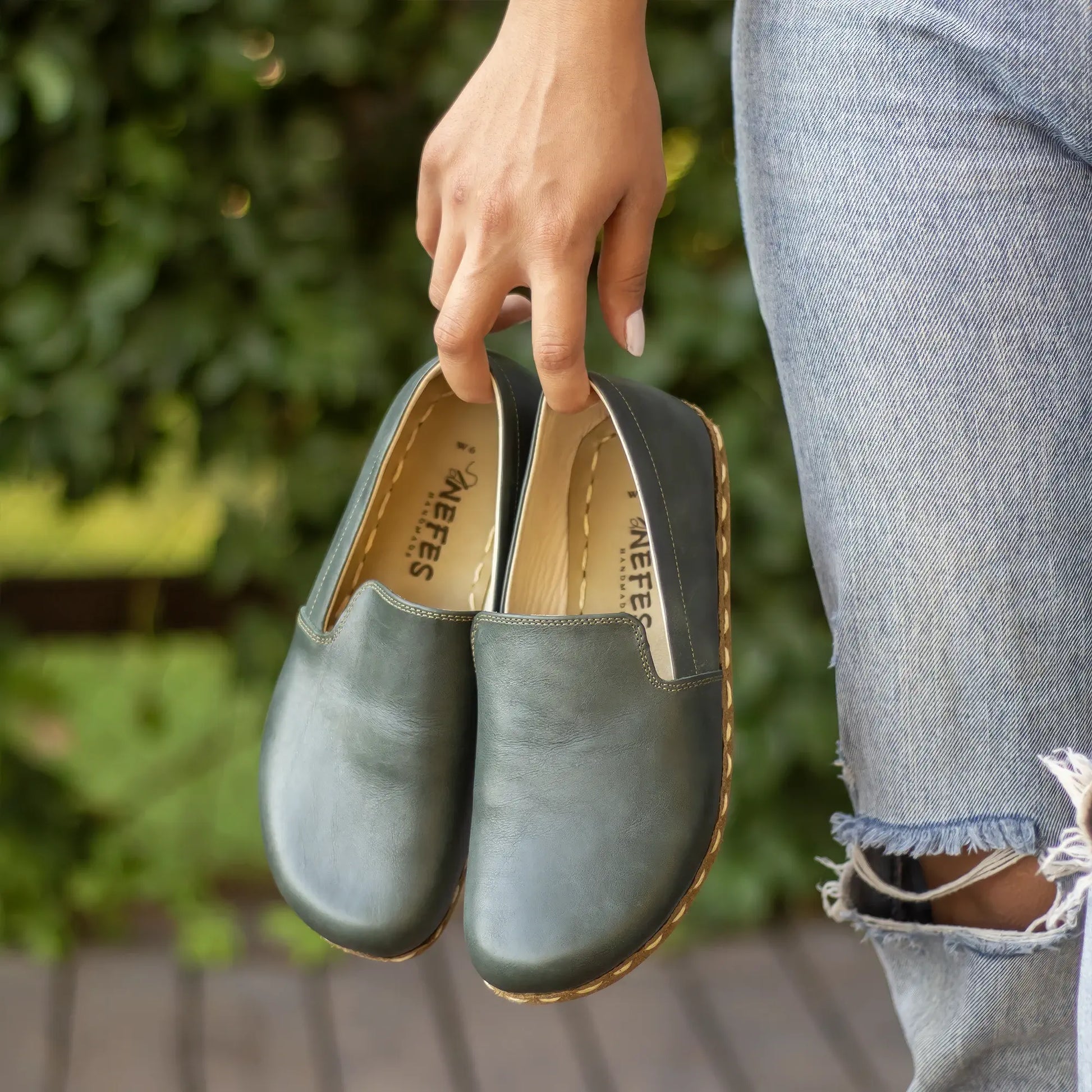barefoot shoes women green leather toledo style