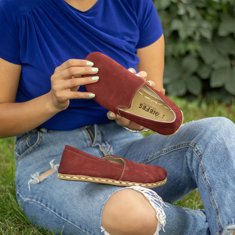 barefoot walking shoes women nubuck burgundy leather
