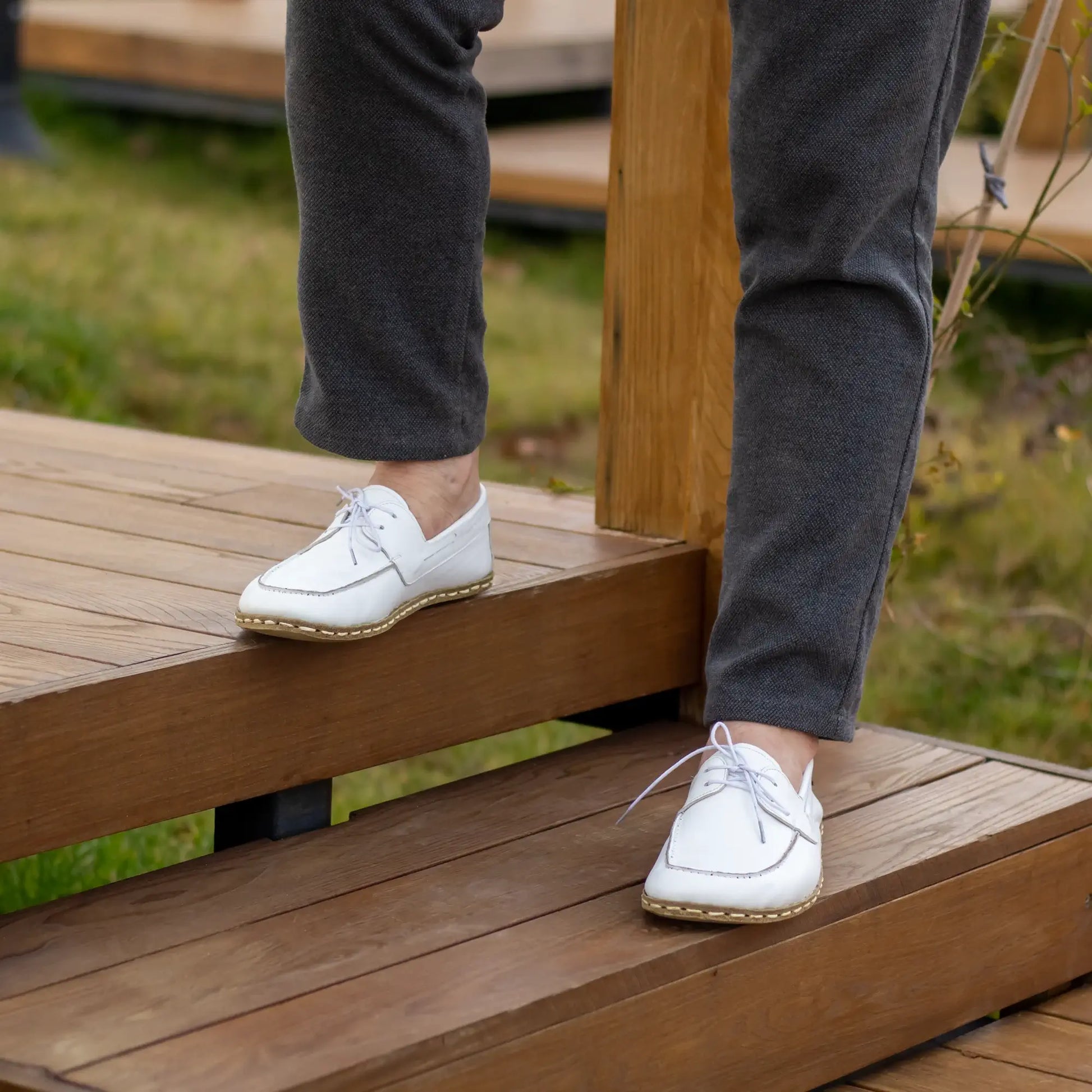 barefoot white leather earthing shoes for men