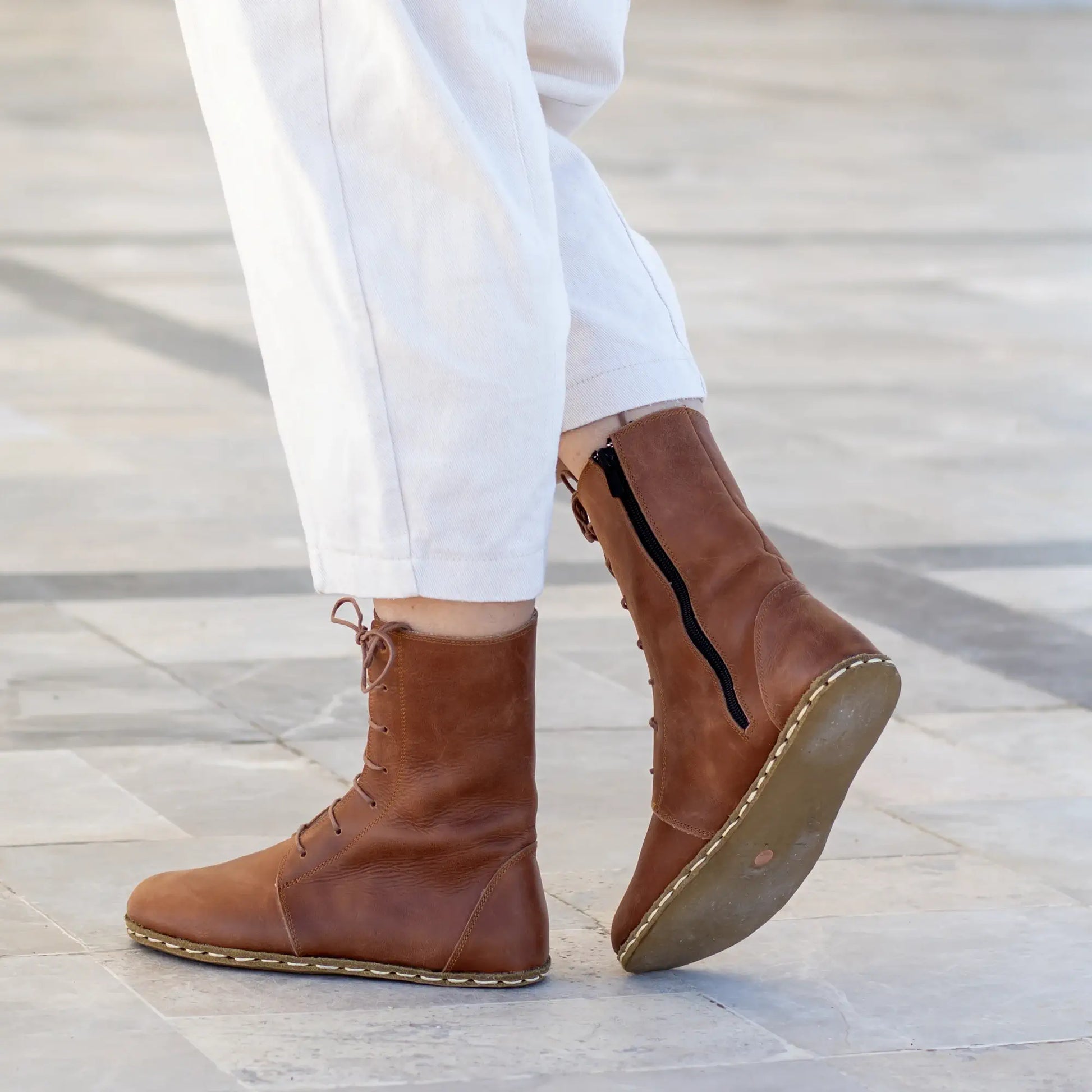 barefoot womens new brown lace up handmade leather boots