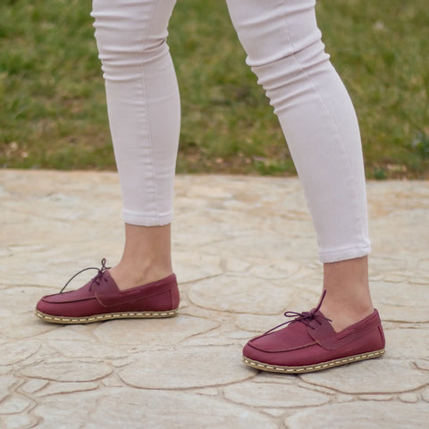 barefoot womens stylish burgundy minimalist shoes