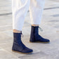 barefoot womens stylish navy blue lace up leather boots