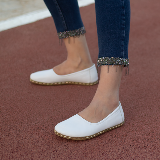 Handmade Barefoot Leather Shoes for Women in White-Nefes Shoes