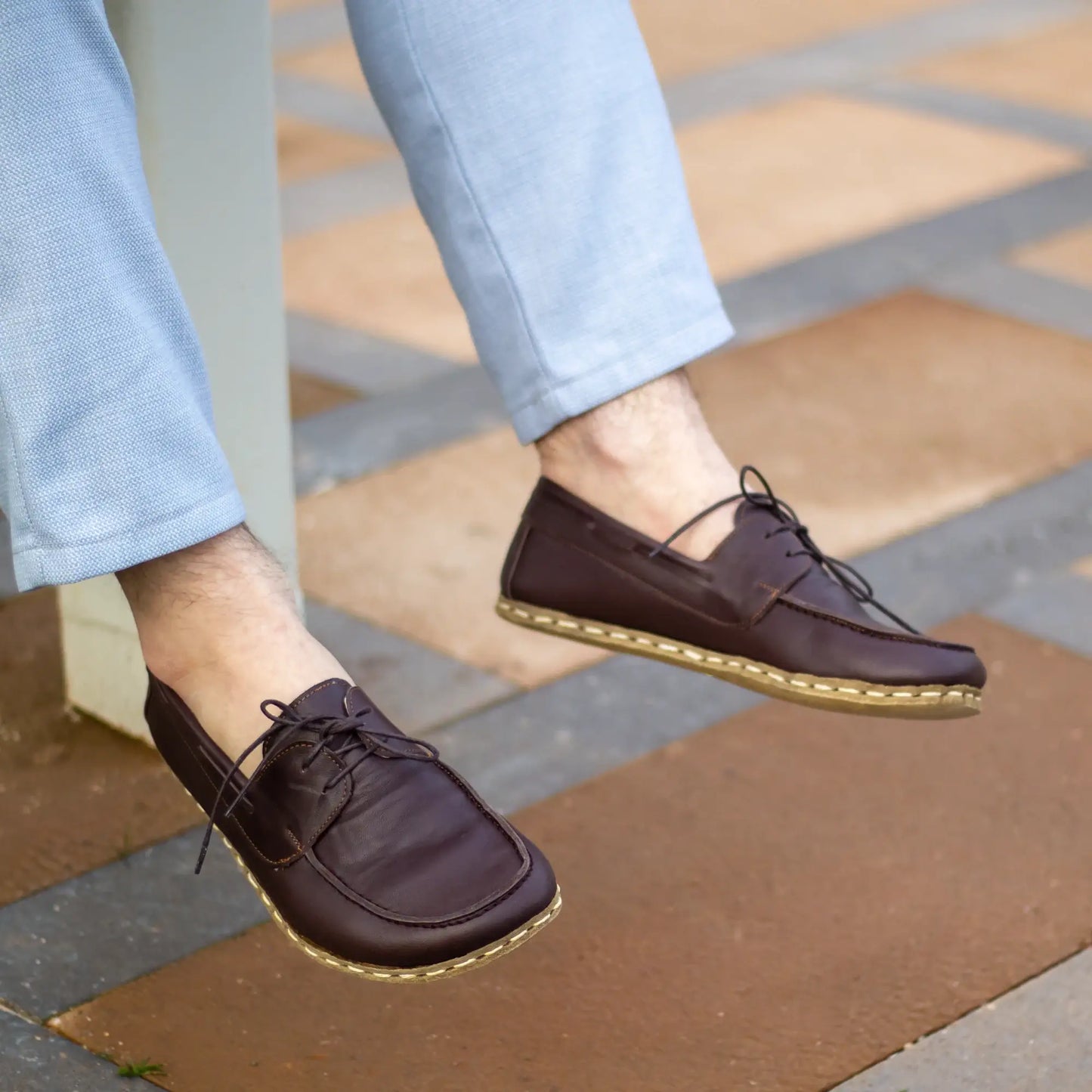 bitter brown leather mens barefoot grounding earthing shoes