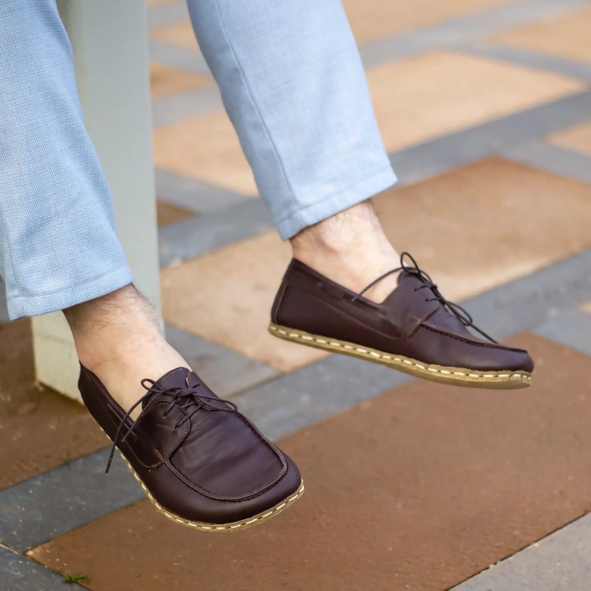 bitter brown leather mens barefoot grounding earthing shoes
