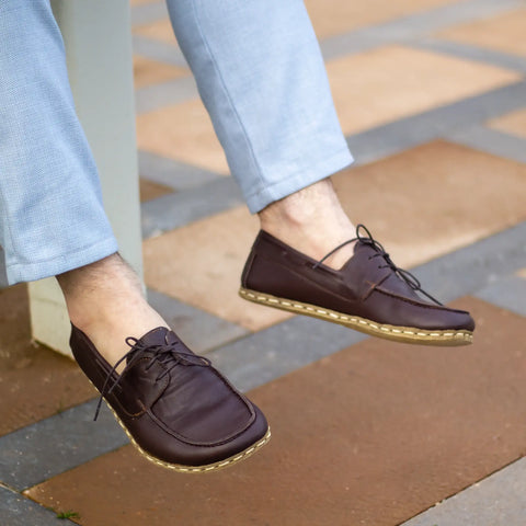 bitter brown leather mens barefoot grounding earthing shoes